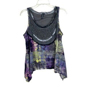 Anthropologie One September speed of quiet tank top Beaded Sz M purple Gray